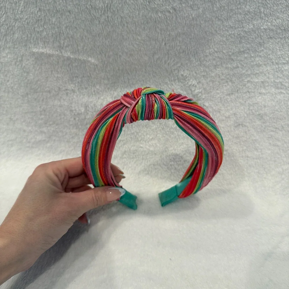 Girls Rainbow Striped Knotted Headband Multi Color‎ Ribbed Hair Accessory